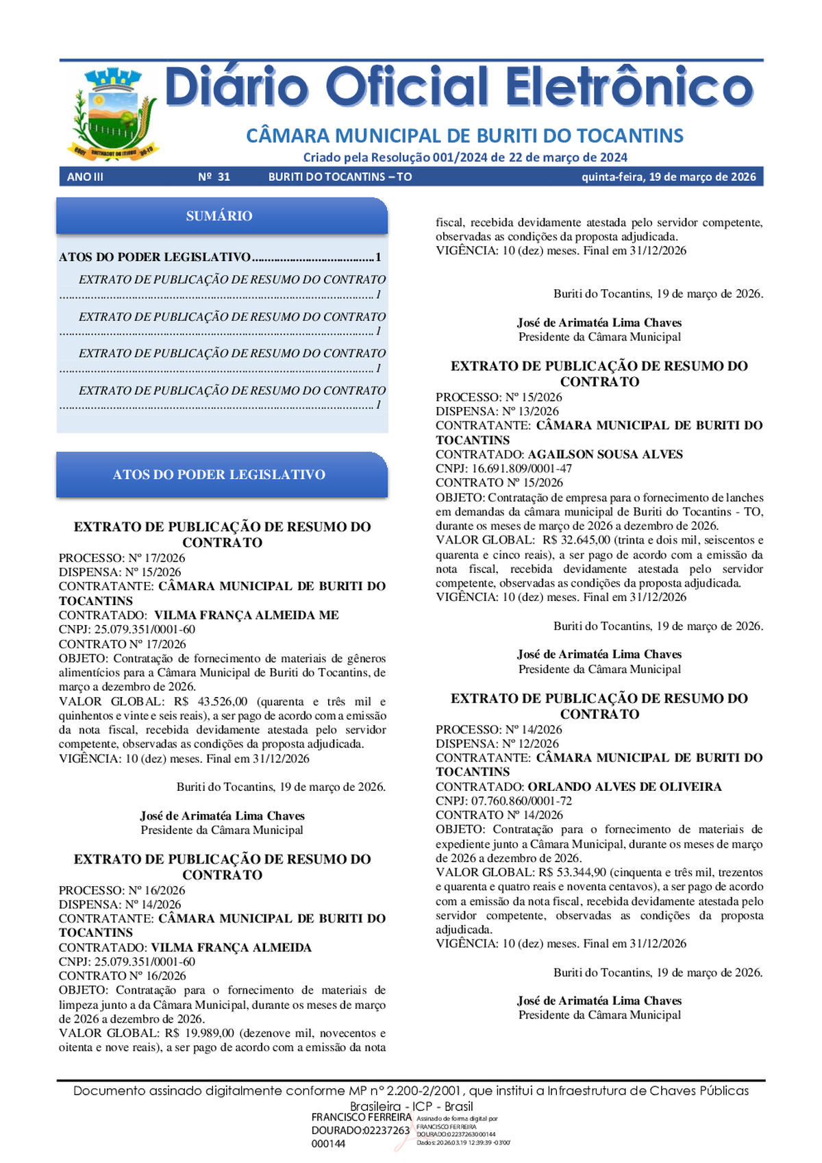 Diário Oficial N° 031