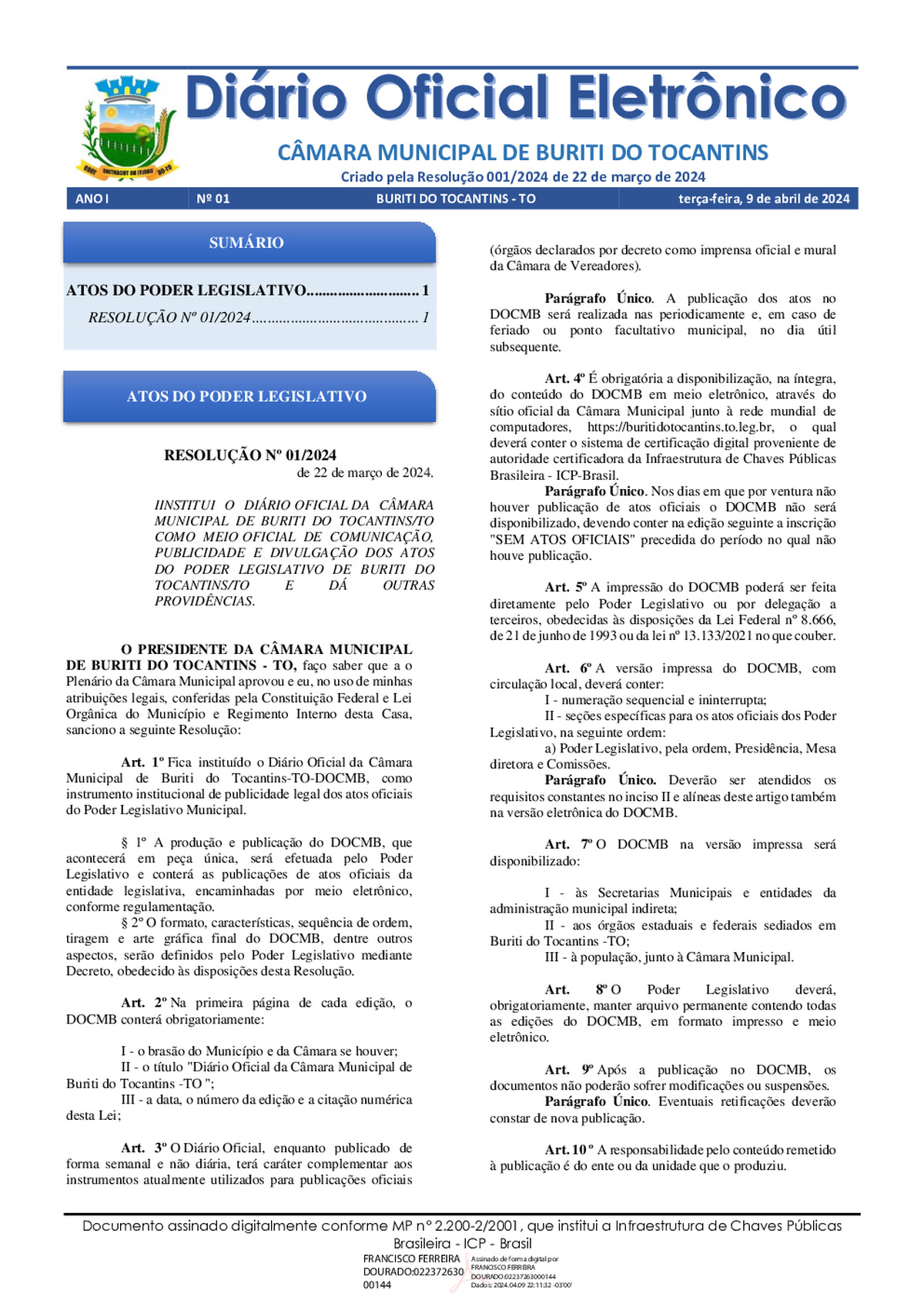 Diário Oficial - Edição 01