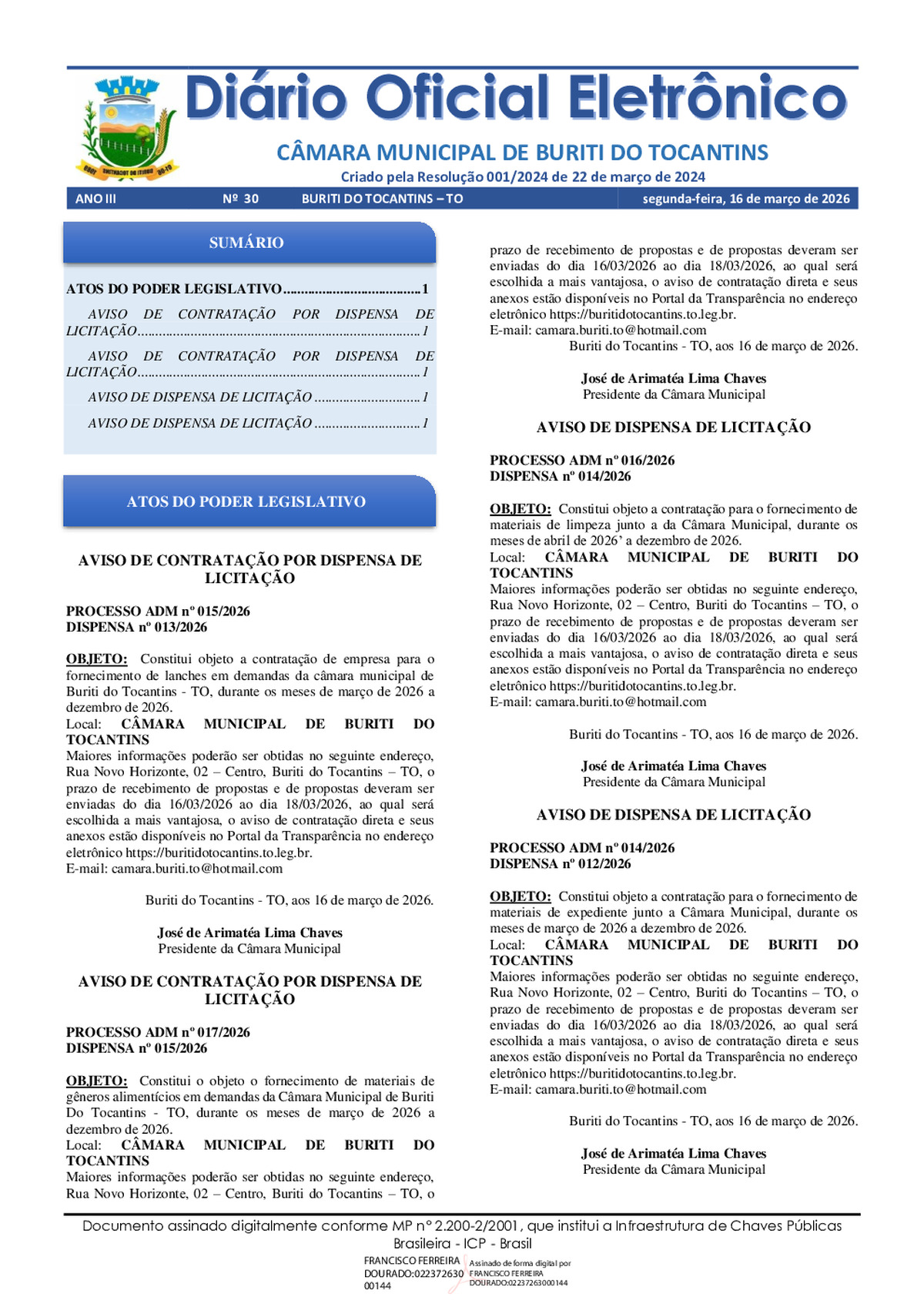 Diário Oficial - Edição 030